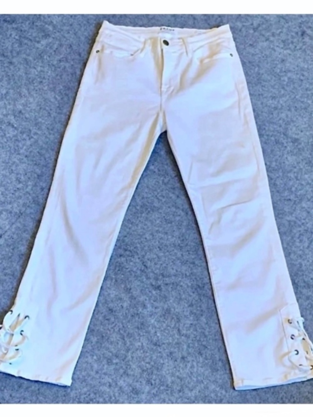 FRAME DENIM LE HIGH STRAIGHT Laced Ankle Jeans in Blanc Size 29